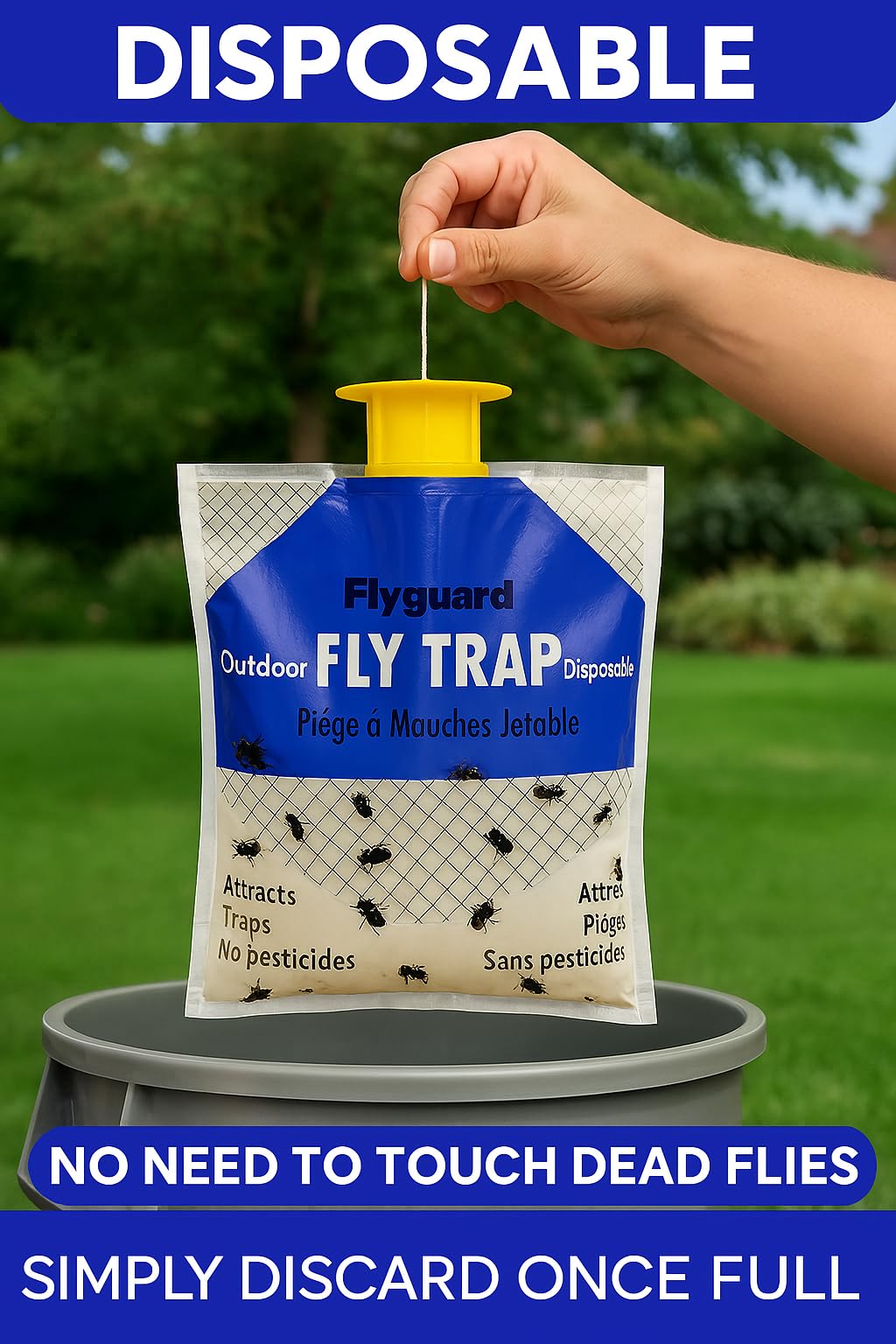 Flyguard 5-Pack Disposable Hanging Fly Trap Bag – Outdoor Insect Catcher for Backyard, Garden & Camping – No Harsh Chemicals & Easy to Use